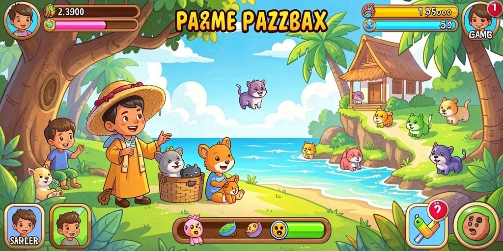 Screenshot menunjukkan karakter utama di taman sakura.